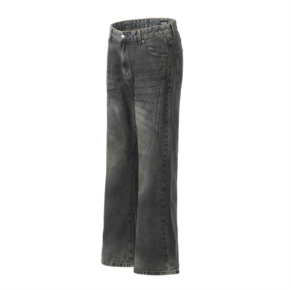 Distressed Dirty Denim Trousers Trendy Niche