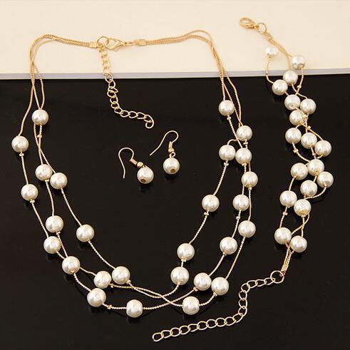 Elegant Bride Bridesmaid Mesh  Pearl Necklace Bracelet Earring