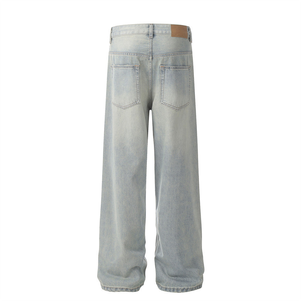 American-style Washed White Loose Jeans