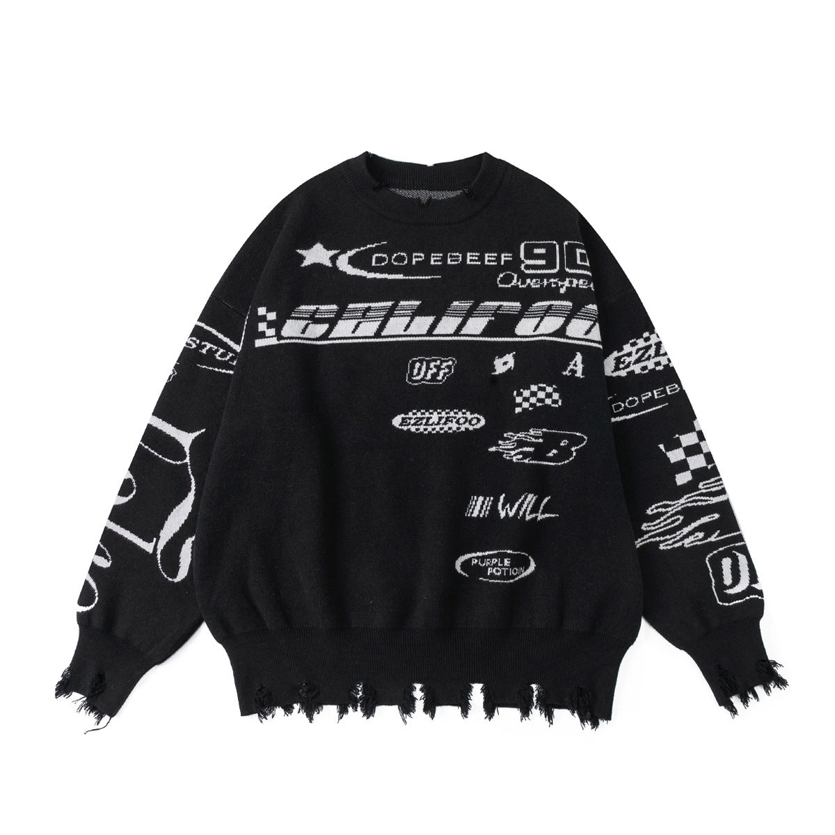 High Street Racing Retro Broken Design Round Neck Sweater