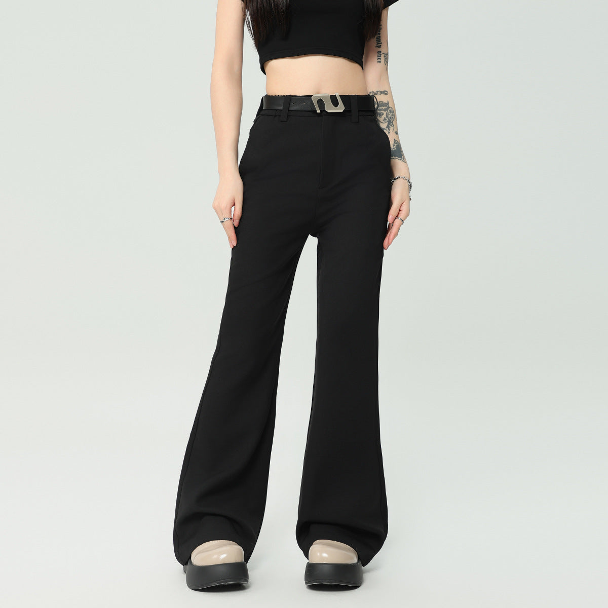 Draping Effect Skinny Black Suit Pants