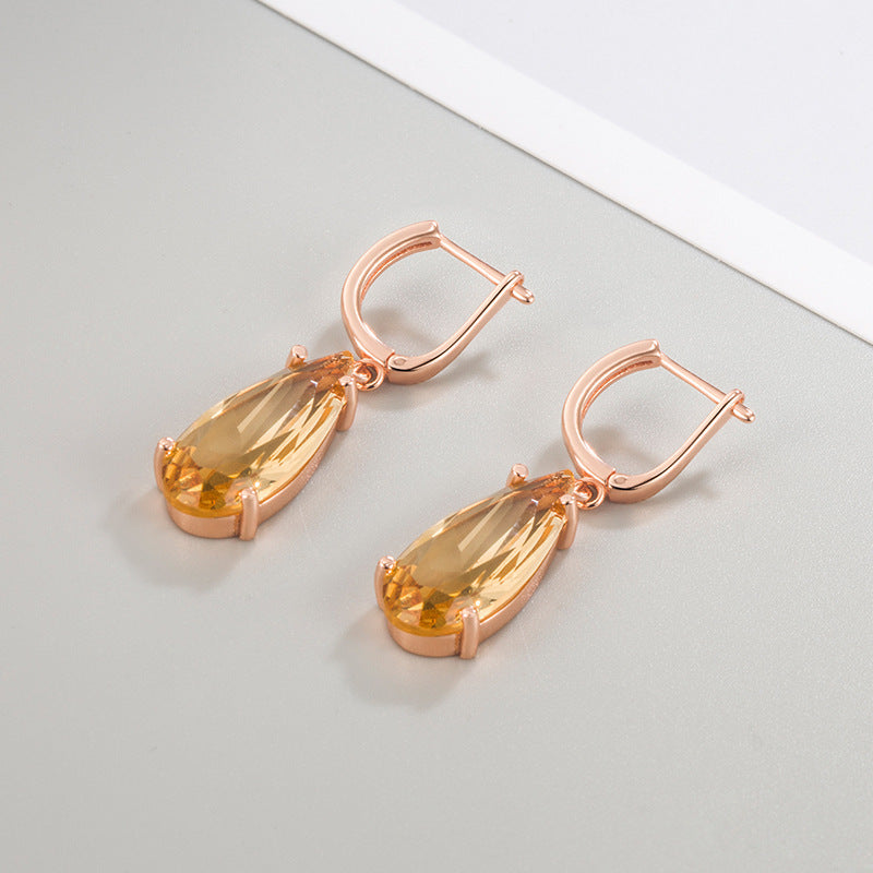 14K Gold Drop-shaped Champagne Gold Earrings For Women