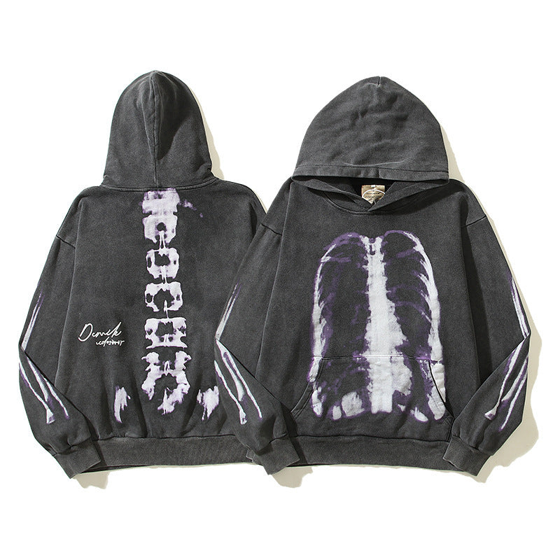 Vintage Distressed Skull Bone Hooded Sweater