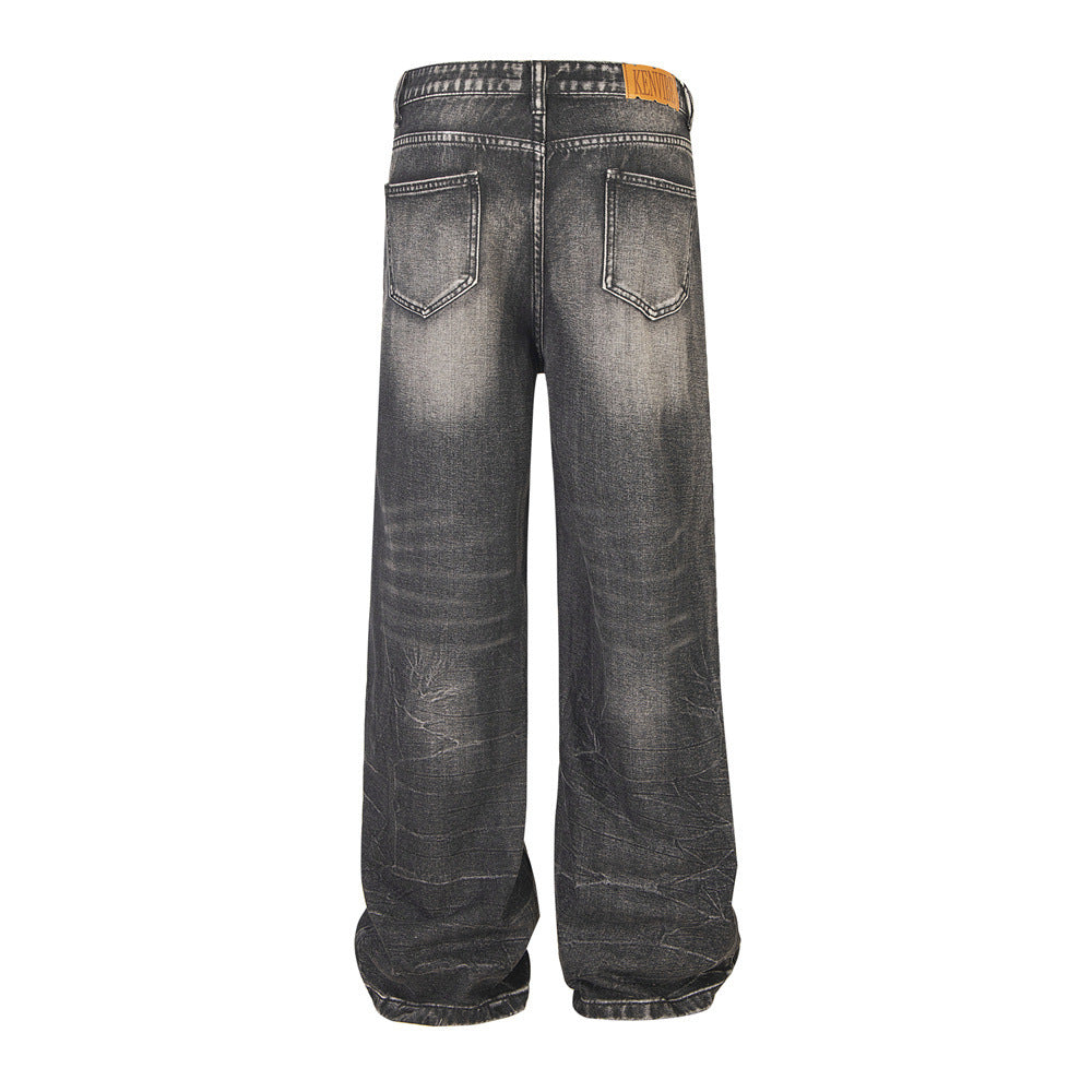 Worn Denim Wide Leg Mop Pants Men