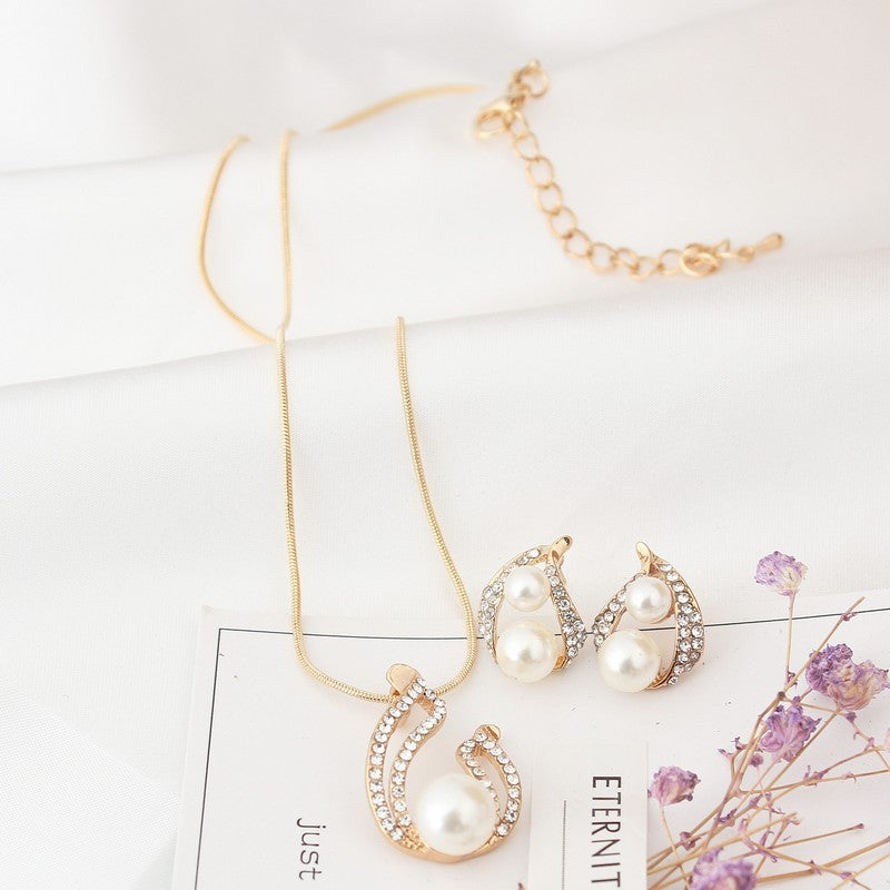 United States bridal jewelry set pearl water drop two Pearl Necklace Set