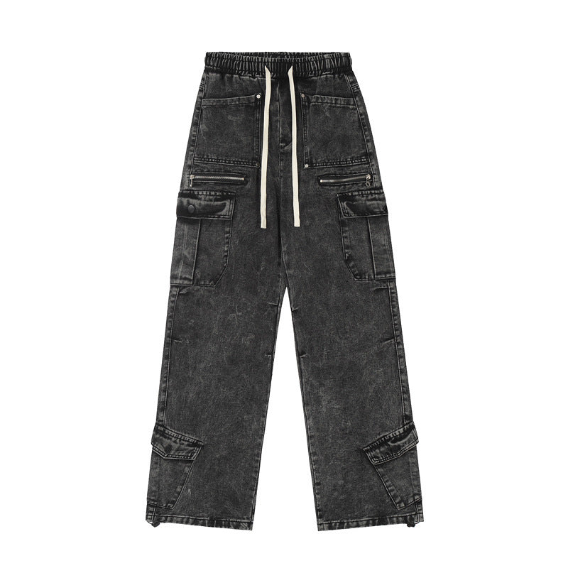 High Street Retro  Multi-pocket Workwear Jeans