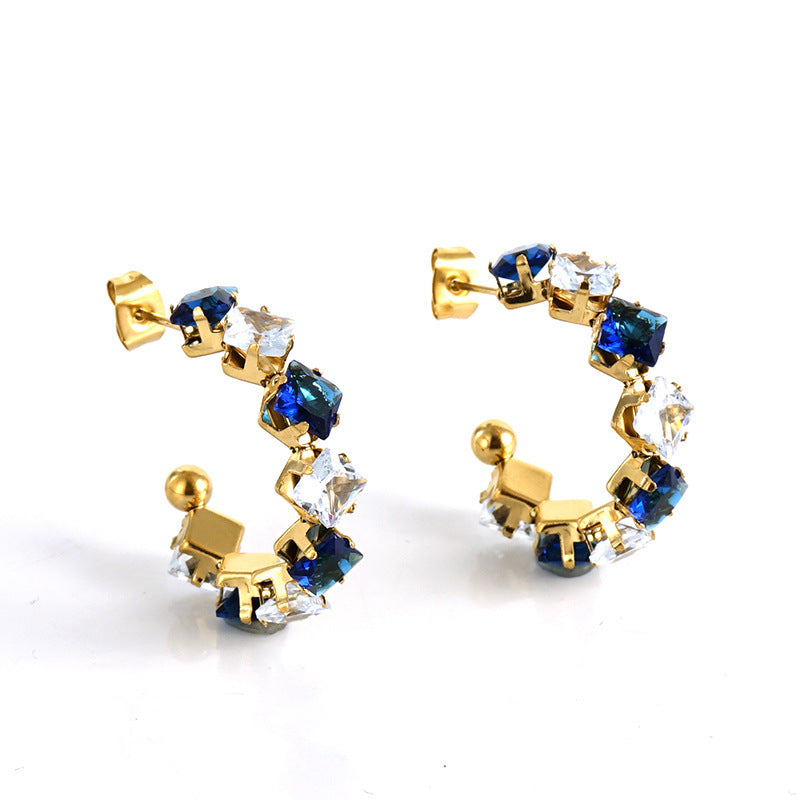 Stainless Steel Rhinestone Earrings European And American