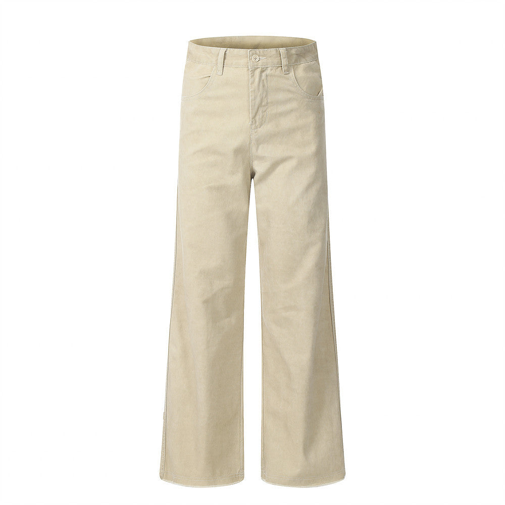 Washed Raw Edge Wide-leg Jeans Men