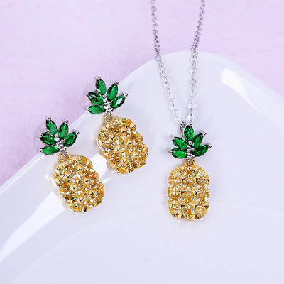 Crystal Pineapple Earrings Necklace Set