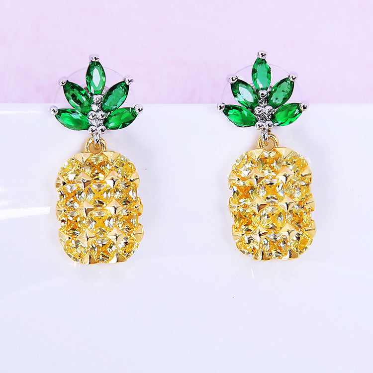 Crystal Pineapple Earrings Necklace Set