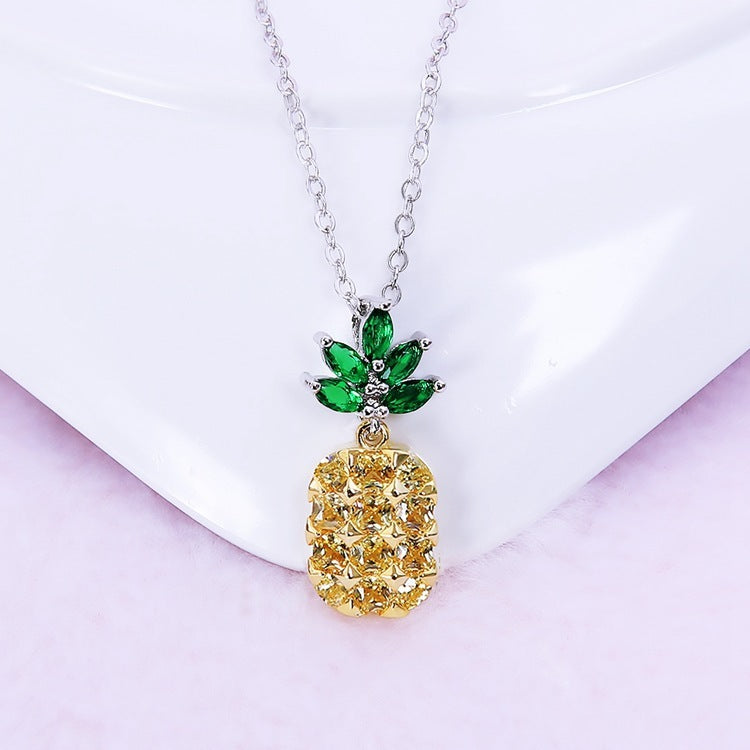 Crystal Pineapple Earrings Necklace Set