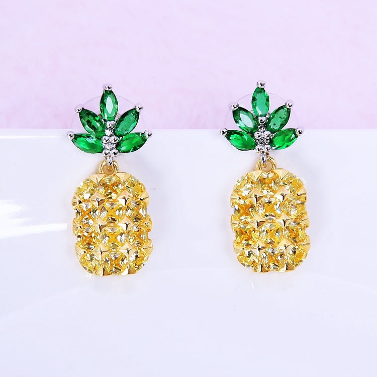 Crystal Pineapple Earrings Necklace Set