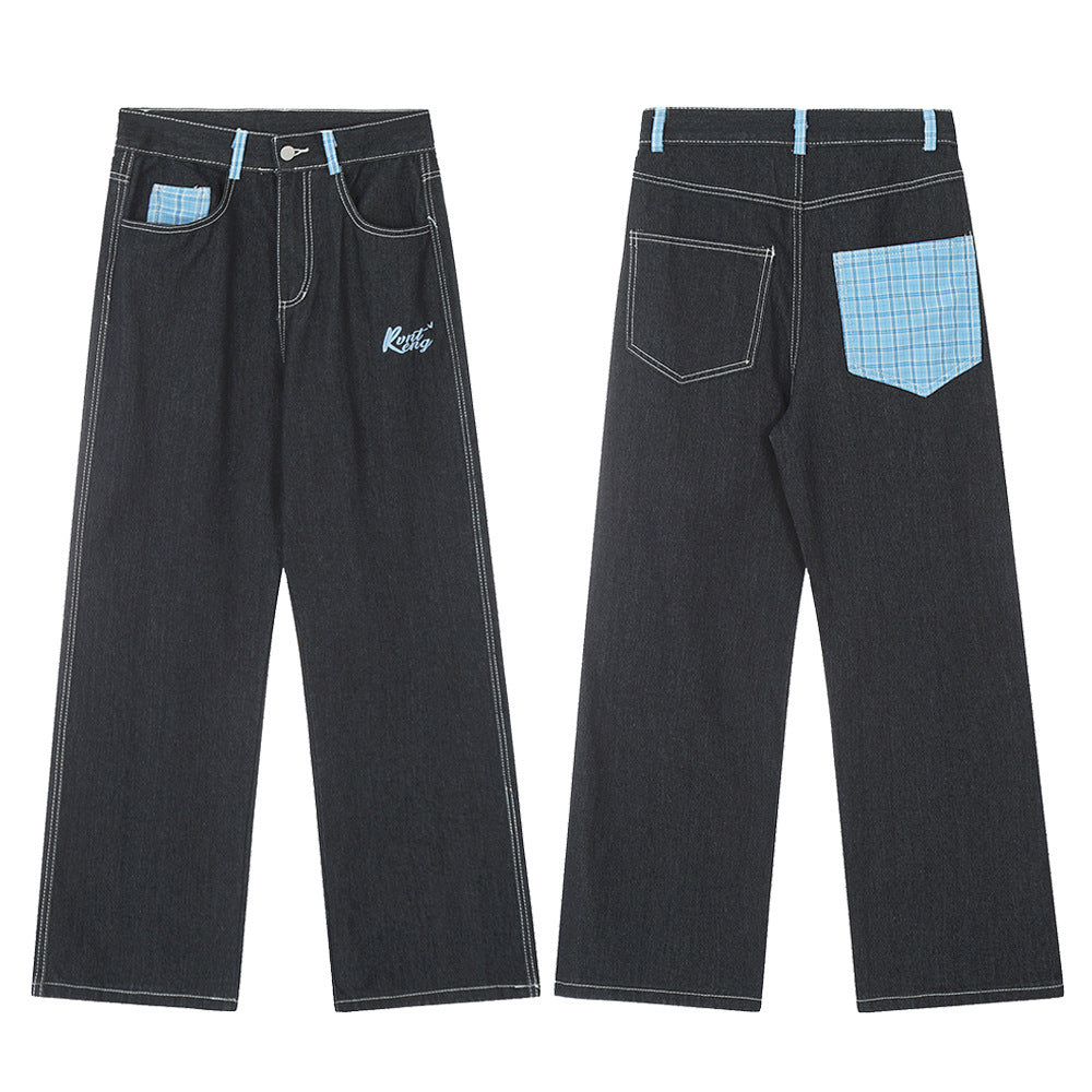 Workwear With Pocket Denim Straight-leg Pants Male