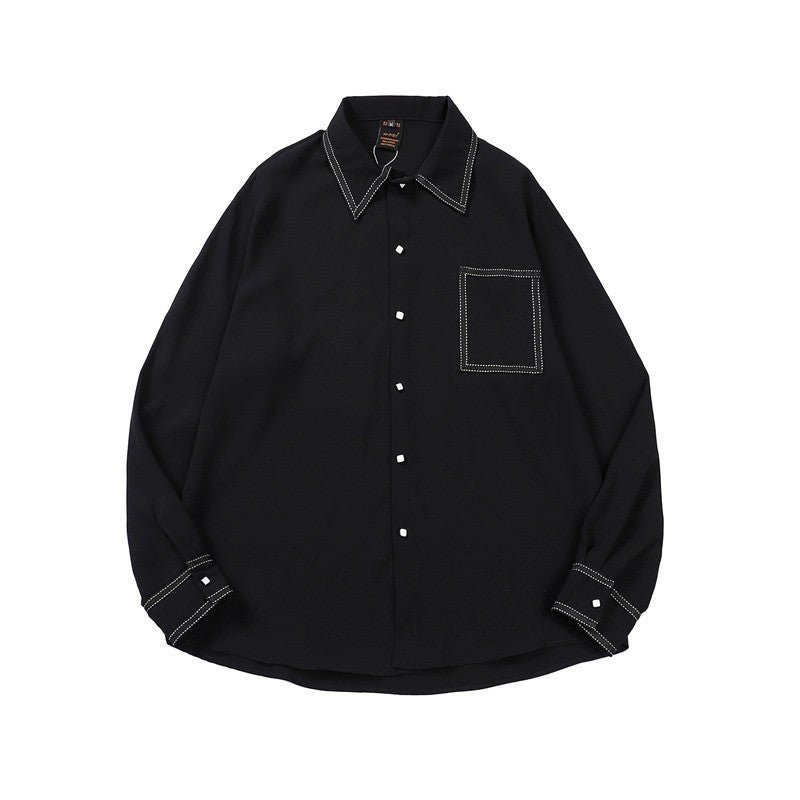 Men's Long-sleeved Trendy Retro Black And White Shirt