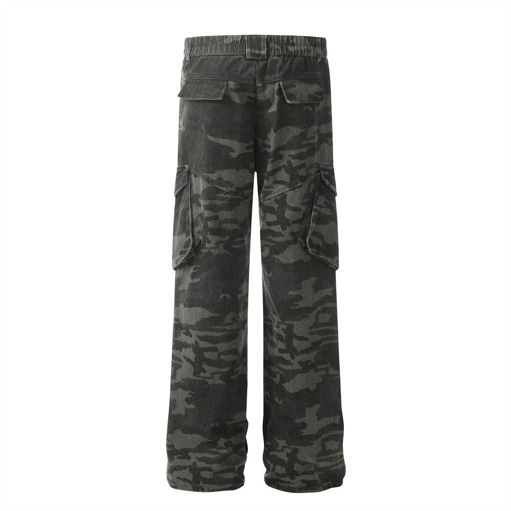 Multi-pocket Design Sense Baggy Straight Trousers