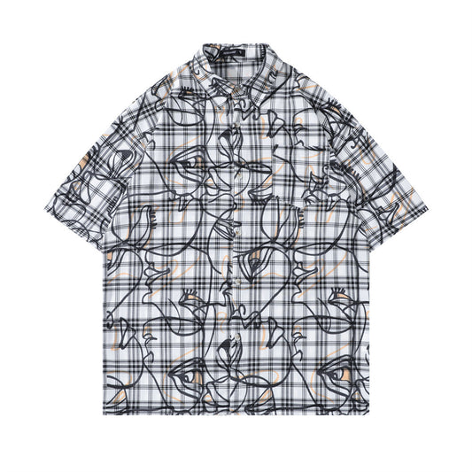 Loose Short Sleeve Plaid Shirt Men's Shirt