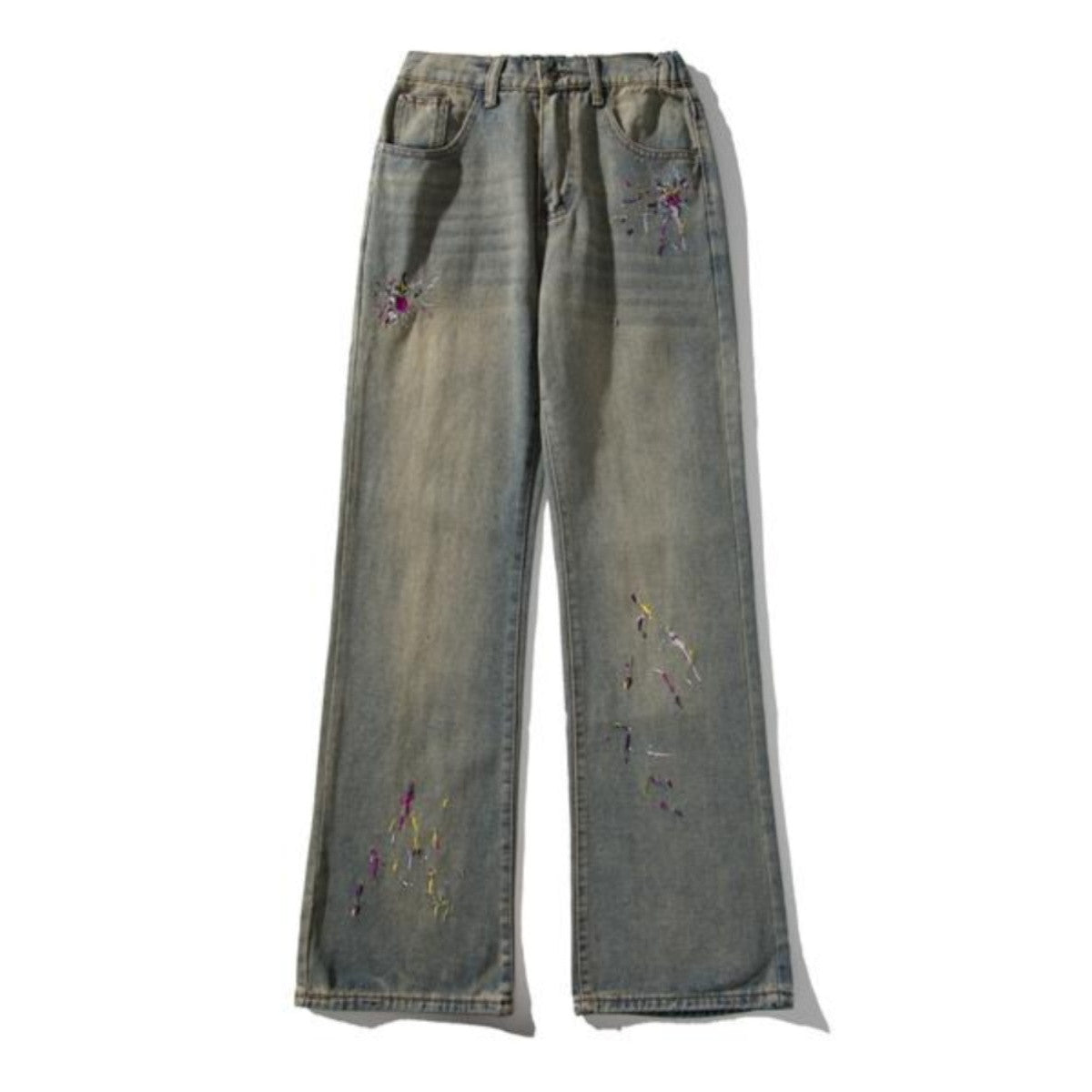 Retro Washed Embroidery Worn Jeans