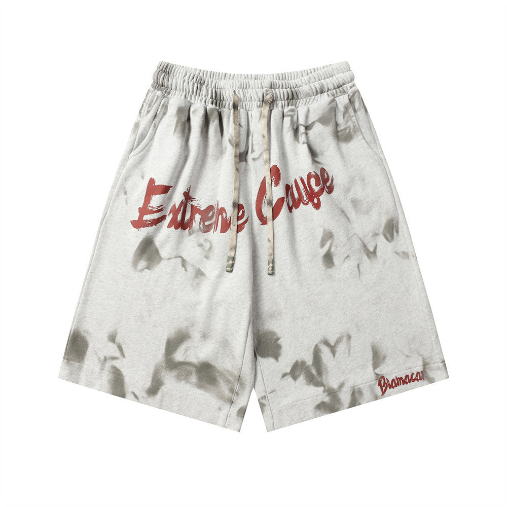 Tie-dyed Letter Shorts Men's Design Sense Niche