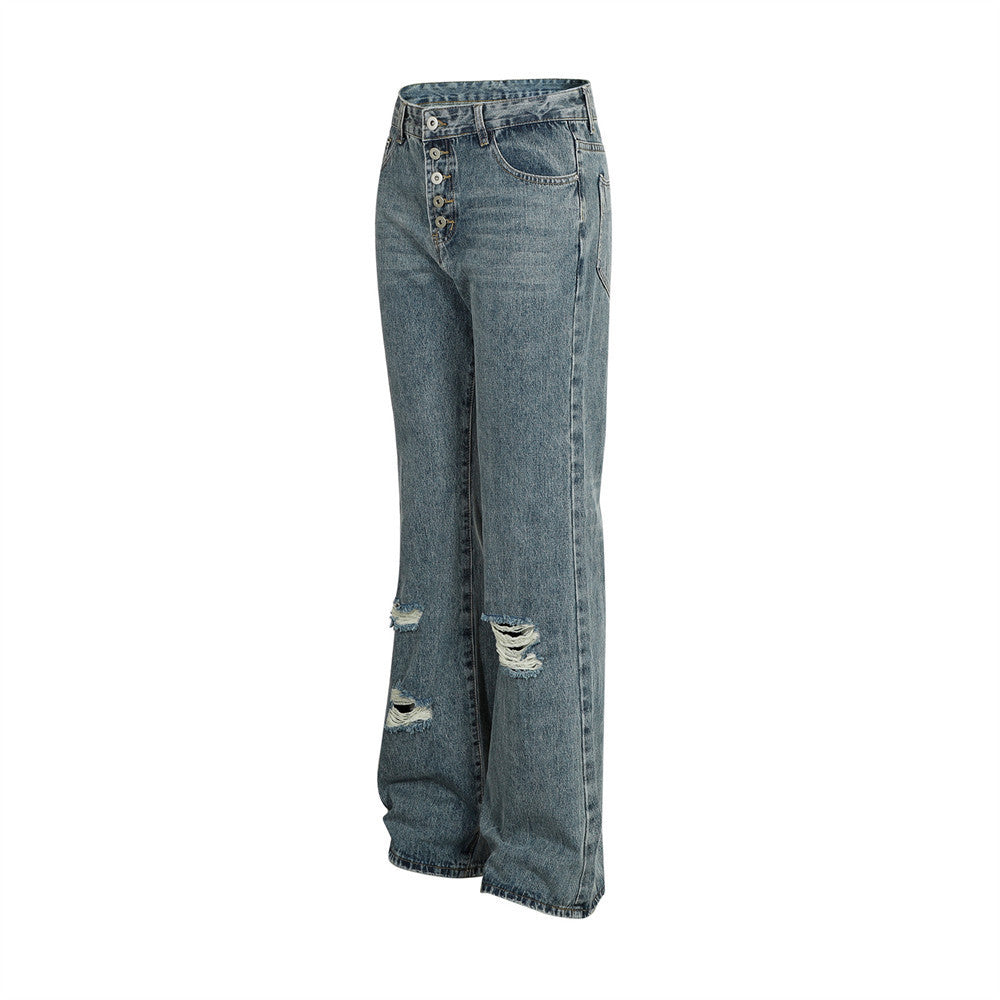 Ripped Denim Bootcut Trousers