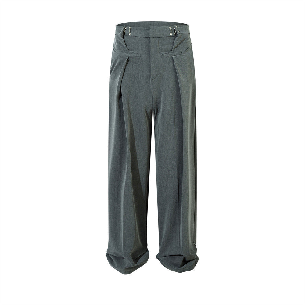 Metal Buckle Design Sense Wide-leg Draggle-tail Trousers