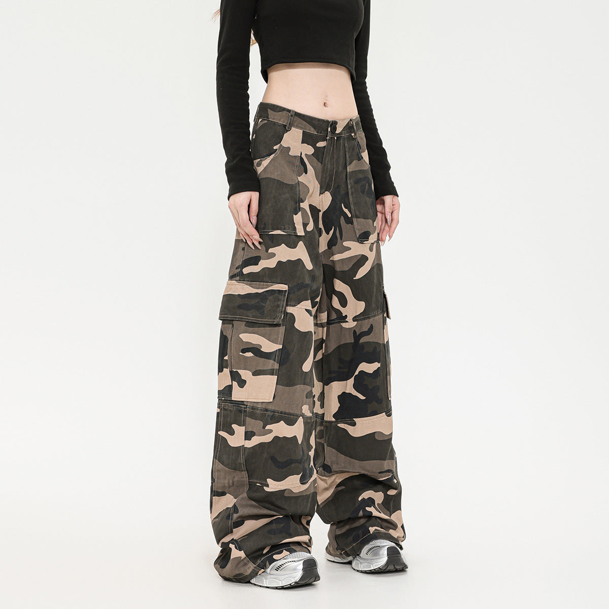 Retro Straight Cargo Camouflage Pants