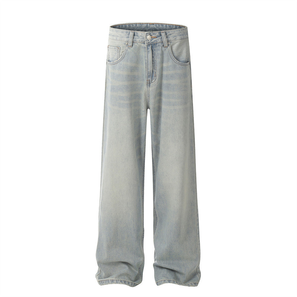 American-style Washed White Loose Jeans