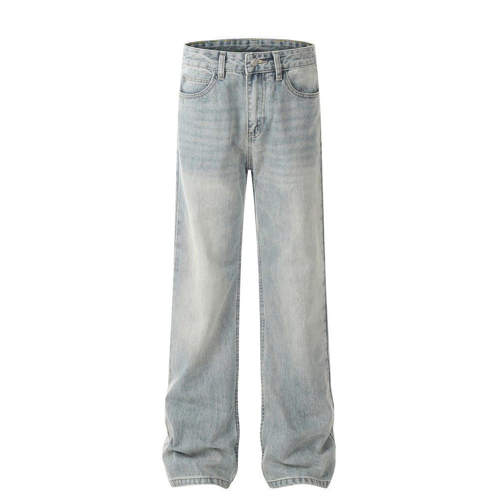 Pure Color Washed Distressed Straight Jeans