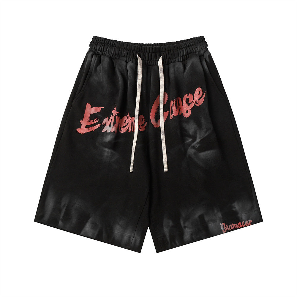 Tie-dyed Letter Shorts Men's Design Sense Niche