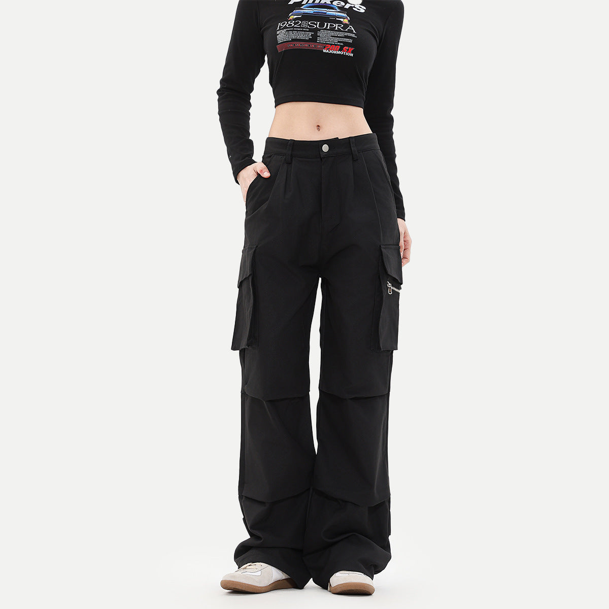 Retro Black Straight Overalls For Women