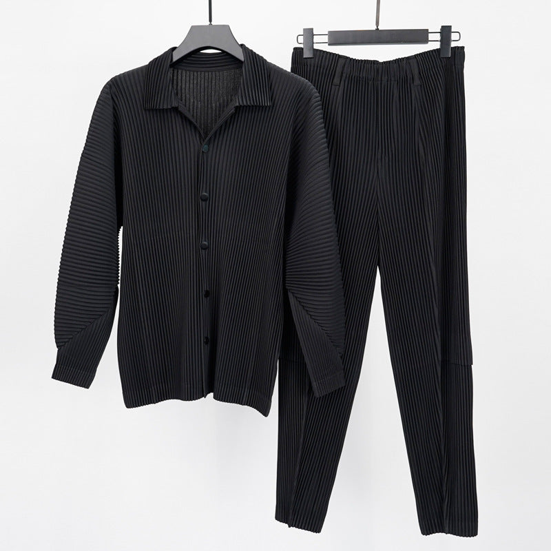 Shirt Pants Texture Lapel Casual Pleated All-matching