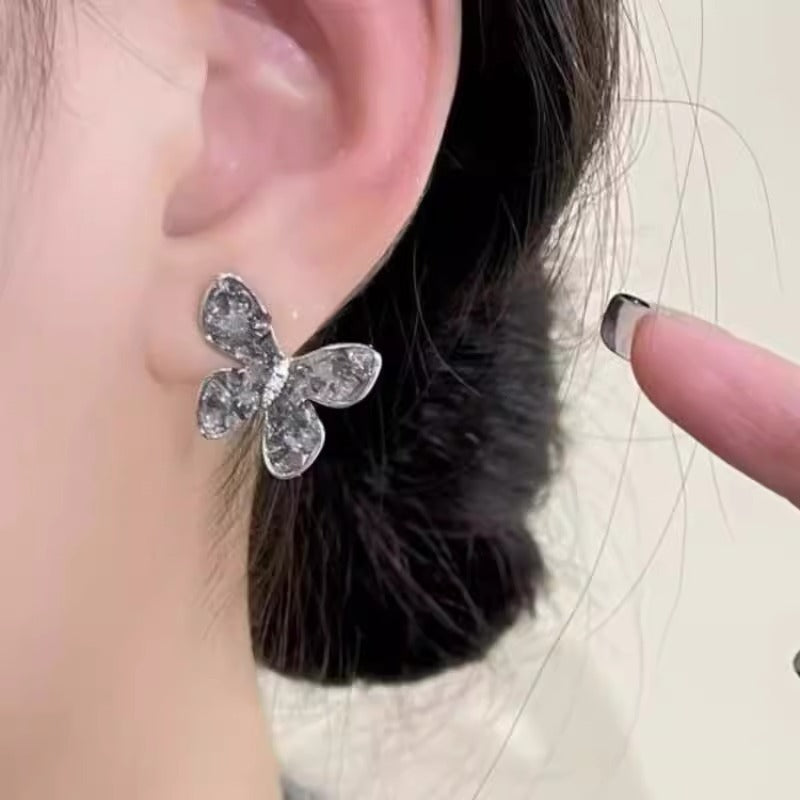 Three-dimensional Crystal Butterfly Earrings Silver Needle Fashion