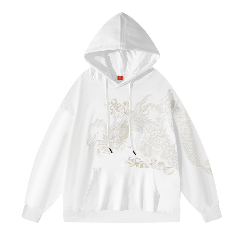 Dragon Embroidered Hoodie Men's Fashion Plus Size