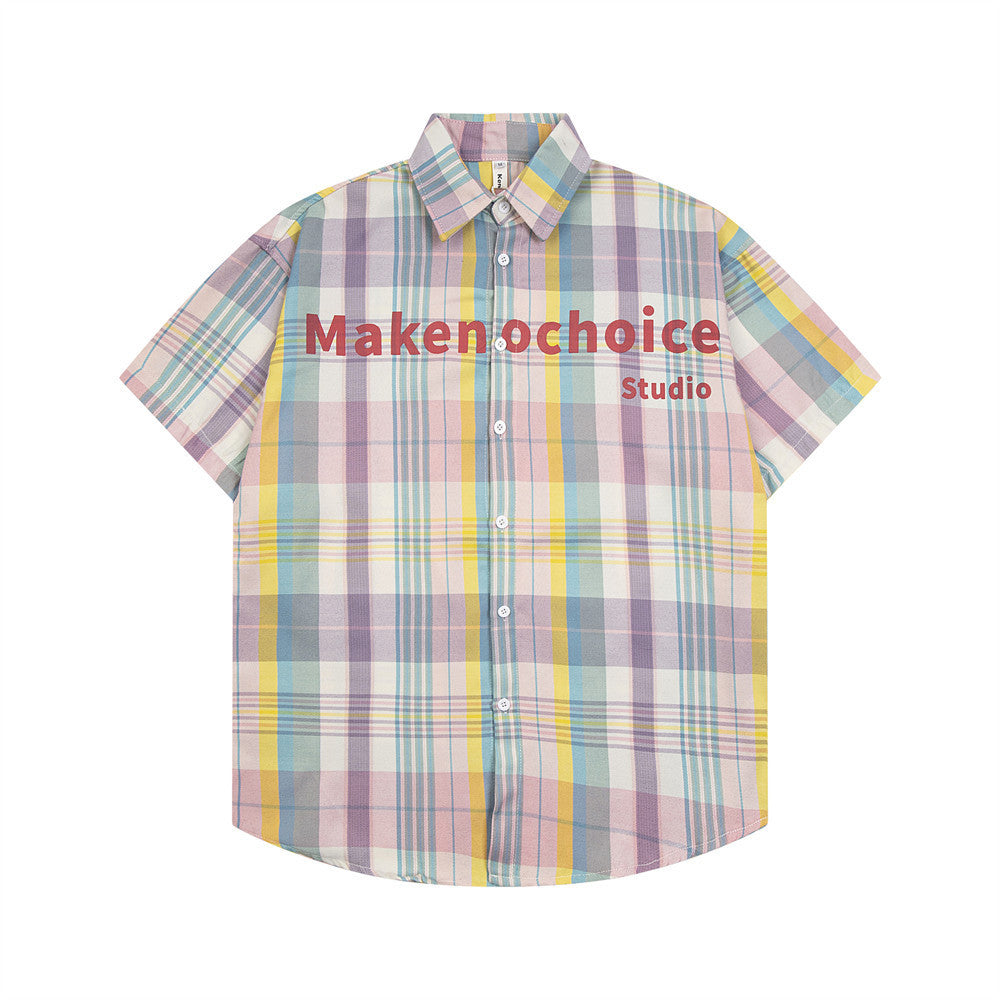 Personality Short Sleeve Plaid Shirt Men