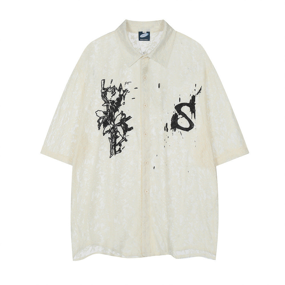 Flower Splash Ink Loose Short Sleeve Shirt Men