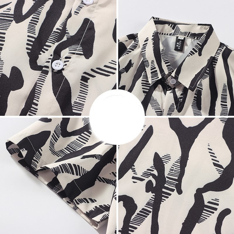 Beach Full Of Printed Pu Handsome Thin Shirt Men