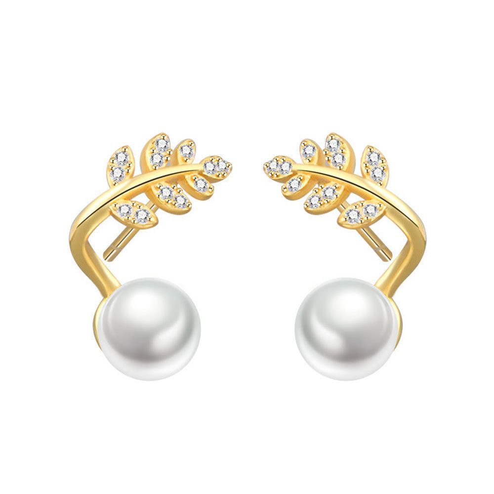 Pearl Small Leaf Ear Studs Special-interest Design