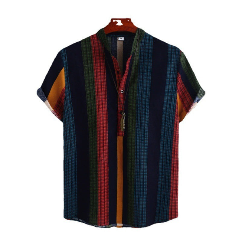 Ethnic Style Striped Cotton-linen Shirt