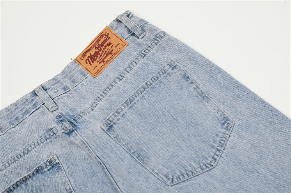 Wash Light Color Denim Straight-leg Pants