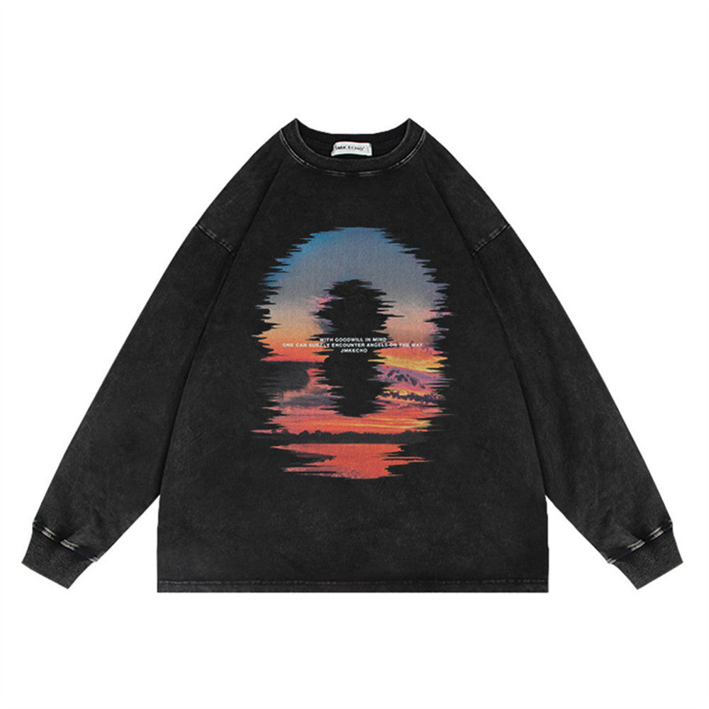 Sunset Reflection Printed Loose Sweatshirt Men