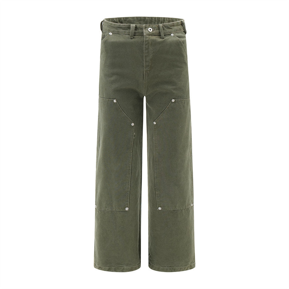 Retro Solid Color  Workwear Pants