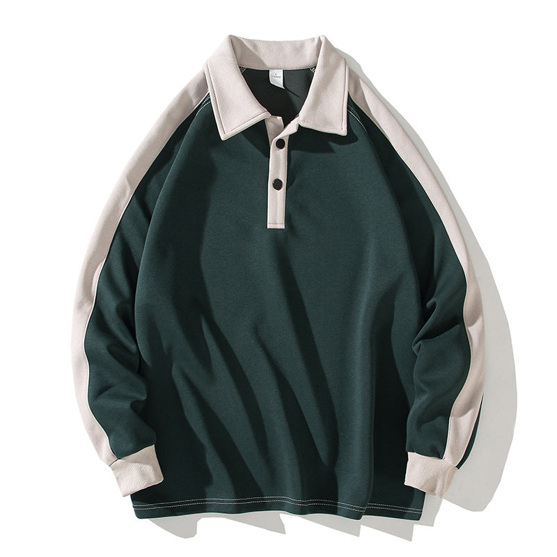 Autumn Contrast Color Polo Collar Youth Fashion Sweater