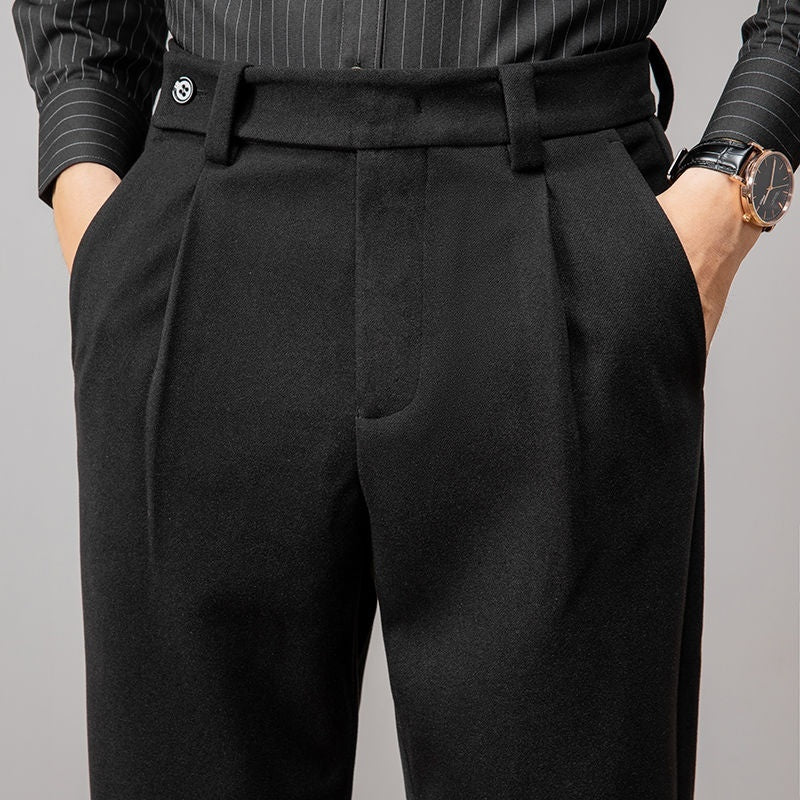 Wool Loose Straight Brushed Casual Trousers