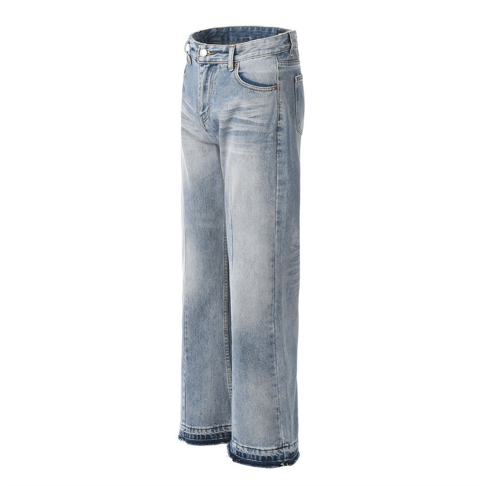 Distressed Raw Edge Denim Bootcut Trousers Men's