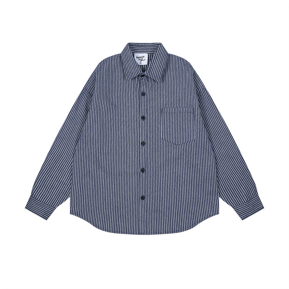 Vertical Striped Loose Long-sleeved Shirt For Men