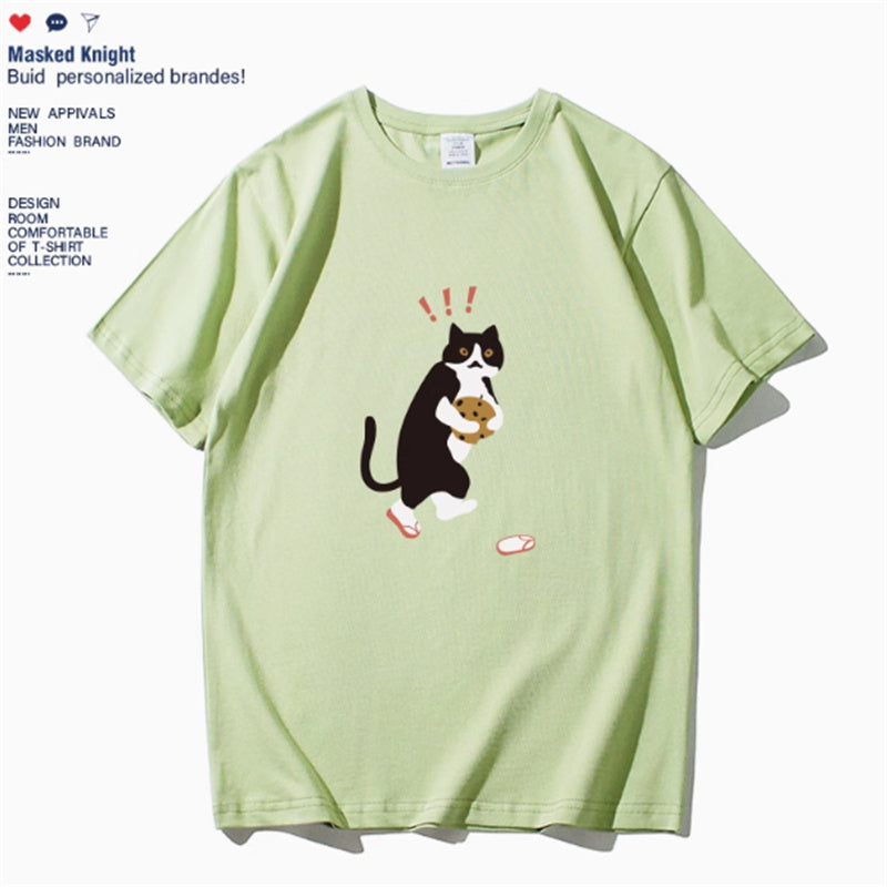 Cat Printing Short Sleeve Casual Round-neck Short Sleeve