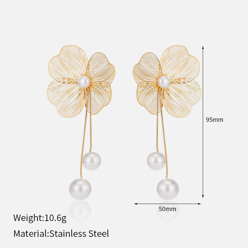 Three-dimensional Flower Stud Earrings Female Tassel