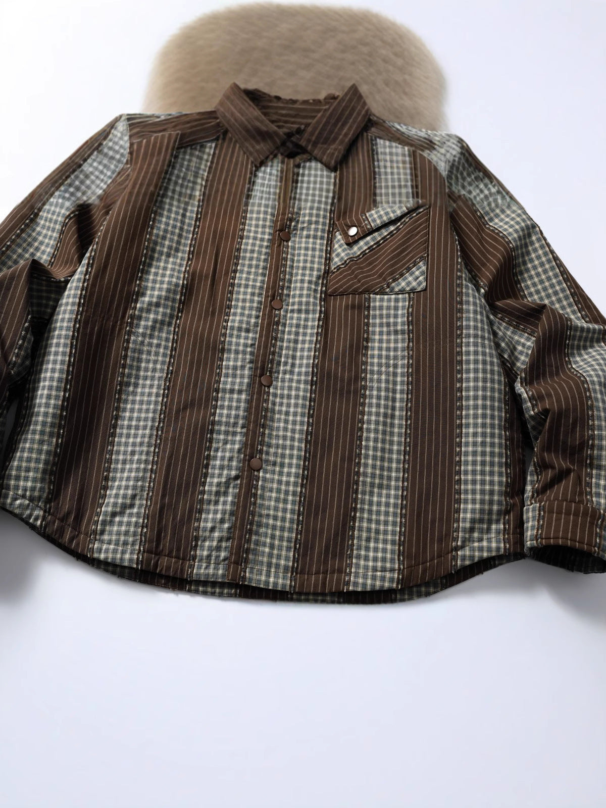 Winter Quilted Cotton Striped Distressed Shirt