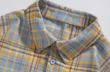 Plaid Long Sleeve Shirt Lapel Retro