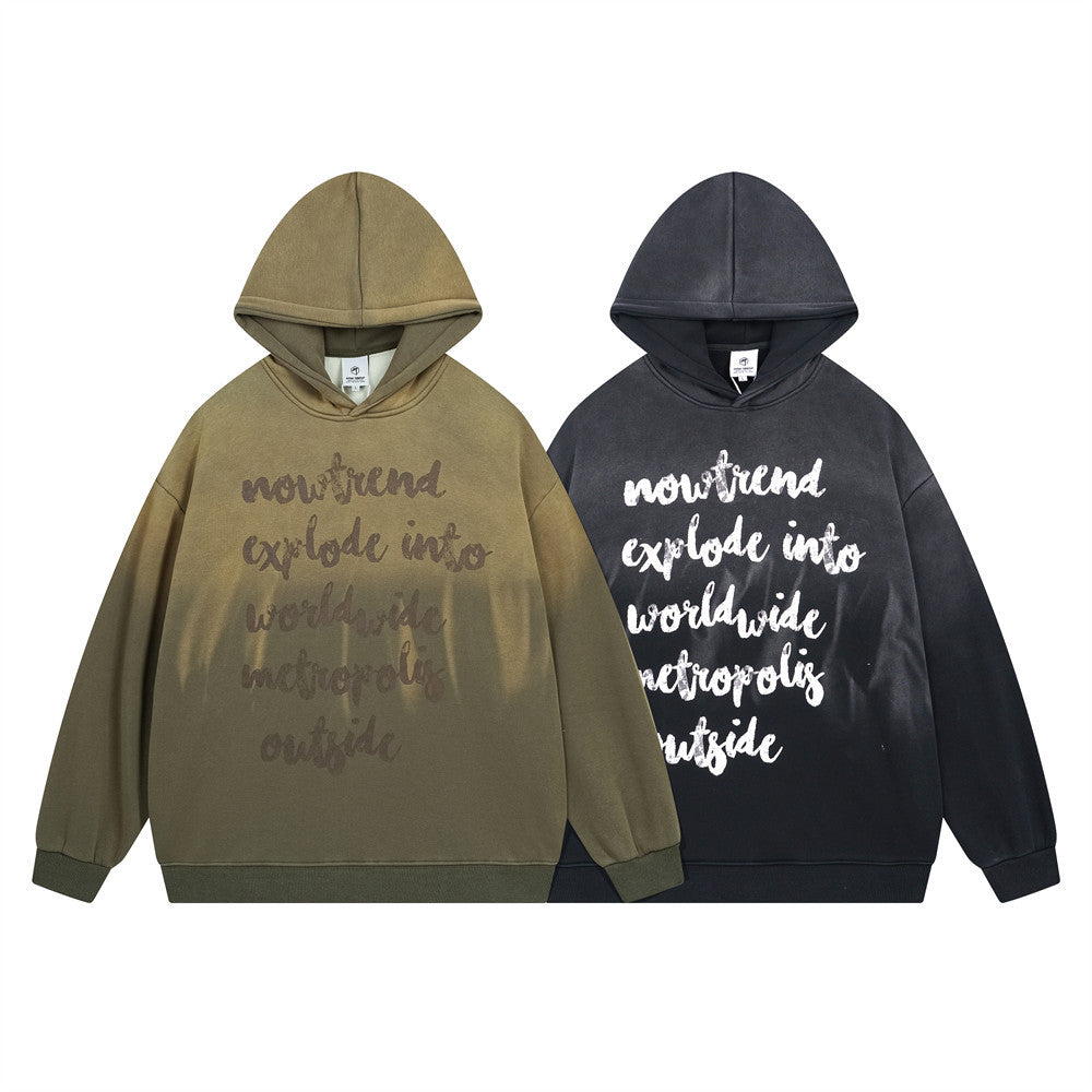 Inkjet Gradient Letters Printed Fleece Hoodie