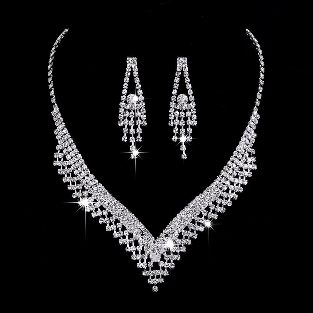 Full Rhinestone Necklace Earrings Jewelry Set